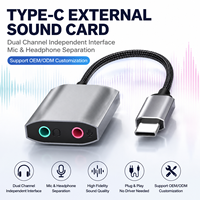 Carte son externe USB C 2 canaux, adaptateur double micro et casque 3,5 mm, espacement 9 mm, Plug & Play, coque en alliage, pour ordinateur portable, ordinateur de bureau, PS4, jeux