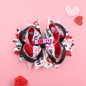 Lazos para el Cabello <span class=keywords><strong>con</strong></span> Plumas para el Día de San Valentín, Clip <span class=keywords><strong>con</strong></span> Forma de Corazón Rojo y Rosa, Lazos para el Cabello de Boutique para Niñas, Accesorios para el Cabello de Niñas - Product Image 2