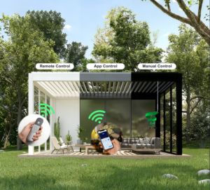 Système bioclimatique à commande électrique à distance avec persiennes étanches pour maison intelligente et vie en plein air - Product Image 2