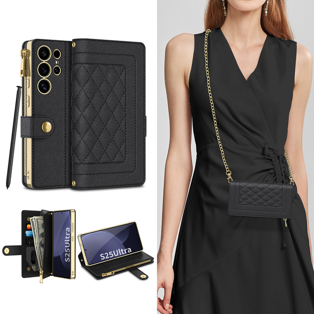 Flip Cover PU Leather Wallet Case Card Holder for S23/S24/S25 Ultra iPhone 15 Pro Max-Ultra Thin Luxury Design