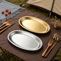 Plateau de service ovale plat en acier inoxydable massif FLEY, style moderne minimaliste, doré, vaisselle multifonctionnelle, parfait pour un usage quotidien