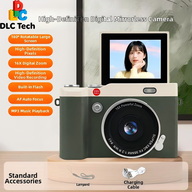 DLC Vlogging Camera 4K 64MP Digital Camera with 180° Flip Screen 16X Zoom Slow Motion Time Lapse for Content Creators