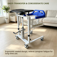 Chaise de transfert hydraulique bleu foncé avec accoudoirs et dossier, fonction toilette, pour personnes âgées et handicapées en réadaptation