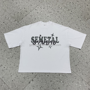 Fabricant de t-shirts personnalisés en coton 100% blanc, t-shirts graphiques surdimensionnés, t-shirts courts et carrés, t-shirts épais avec impression sérigraphique pour hommes - Product Image 1