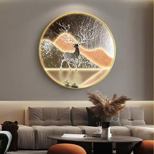 Decoración de Pared de Alta Gama para Sala de Estar, Luz LED, <span class=keywords><strong>Cuadros</strong></span> Decorativos para Sala de Estar, Comedor, Cristal Templado, Estilo Nórdico, Alce Moderno, Arte de Pared - Product Image 1