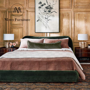 Diseño clásico moderno Diana Cama blanca Marco de madera maciza Tela de terciopelo Hotel Tapizado King Size Cama doble Incluye masaje - Product Image 6