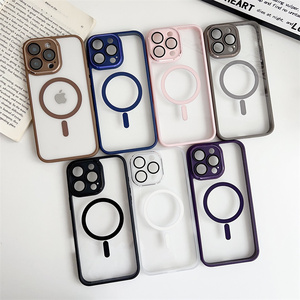 Étui de téléphone magnétique de luxe pour <span class=keywords><strong>iPhone</strong></span> 16 15 14 <span class=keywords><strong>13</strong></span> 12 Pro Max avec protection de l'objectif, coque transparente en acrylique antichoc - Product Image 2