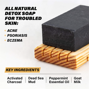 Savon au charbon de coco, nettoyage en profondeur des Pores d'acné, barre noire avec boue de mer morte, <span class=keywords><strong>lait</strong></span> de chèvre, menthe poivrée, romarin, Eucalyptus - Product Image 2