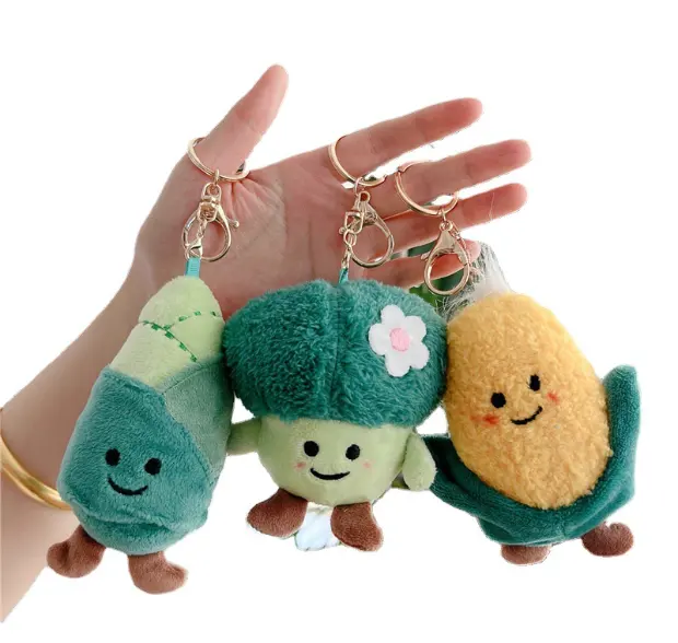 wholesale plush vegetable keychain stuffed Creative and cute broccoli cabbage corn bamboo figurines lovely Pendant for kids