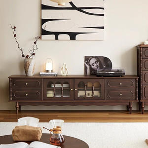 Meuble TV rétro en bois massif, 180x40x57 Cm, meuble de rangement pour salon, meubles de style français et américain - Product Image 2