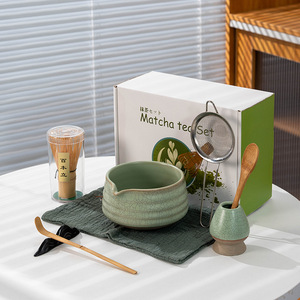 Geling – Ensemble de thé matcha en bambou Chasen très populaire, vente en gros, avec bol en céramique et boîte cadeau personnalisée - Product Image 1