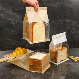 Custom Design Stand Up Plastic Bread Bags Plastic Packaging Bread Food Bags With Window Bakery Bread Paper Bag