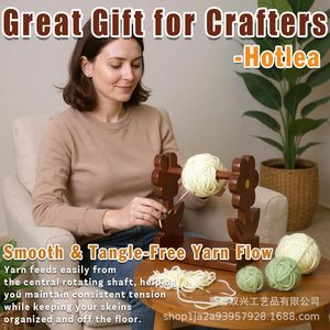 Wooden Flower Shaped Yarn Rack <b>Desktop</b> Knitting Tool Retro Color Durable Single Layer <b>Shelf</b> - Product Image 3