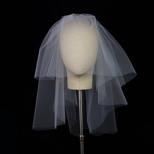 IVANHOE Venta al por mayor en forma <span class=keywords><strong>de</strong></span> onda blanco <span class=keywords><strong>de</strong></span> doble capa escalera corta novia ID foto boda banquete tocado - Product Image 2