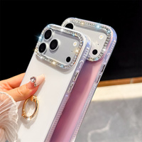 Étui de téléphone minimaliste élégant avec support anneau en strass scintillant pour iPhone 18 17 Pro Max 16 15 14 13, coque de protection IMD TPU