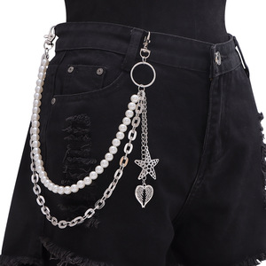 Cadena de cintura metálica de doble capa con perlas de estilo europeo y americano, con colgante de estrella, pluma y corazón para uso diario. - Product Image 6