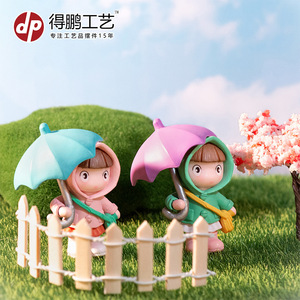 Rainy Girl With Umbrella <b>Miniature</b> Figurine Plastic Garden Ornament Desktop Decoration Indoor Outdoor Use - Product Image 4