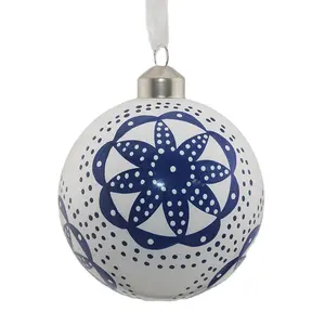 Bola de vidro de natal enfeite de cor azul e branco