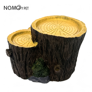 NOMOYPET Nouveau Design Résine Souche d'Arbre Artificielle Reptile Cacher Cave Abri avec Plat D'alimentation - Product Image 5