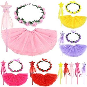 Ensemble 3 pièces de jupe tutu de princesse, baguette magique et couronne pour enfants, doré rose, baguette de fée en tissu fait main, pour remise de diplôme et Ramadan, vente en gros - Product Image 1