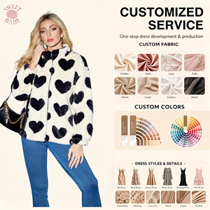 Veste en polaire à imprimé cœur pour femme, col montant, fermeture éclair, manches longues, manteau d'hiver chaud et moelleux, décontracté - Product Image 1