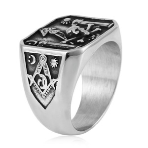 yunnique Freemasonry Skull <b>Ring</b> <b>Titanium</b> Steel Men's Fashion Jewelry Gift Geometric Design Skeleton Pattern - Product Image 4