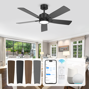 พัดลมเพดาน BLDC ขนาด 60 นิ้ว สำหรับใช้ภายในและภายนอกอาคาร พร้อมไฟ LED รีโมทคอนโทรล สมาร์ทอเล็กซ่า 2 ชุด ใบพัดสองด้านแบบกลับด้านได้ มอเตอร์ DC - Product Image 1