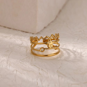 宏通D1-84不锈钢戒指18k镀金心形几何简约设计时尚饰品 - Product Image 4