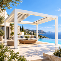 Pergola motorisée durable, pergola bioclimatique, pergola à lames orientables en aluminium, toit rétractable, capteur de pluie pour hôtel, bord de piscine