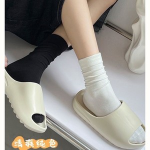 White Women's Mid-Calf <b>Socks</b> Breathable Medium Thickness Japanese Korean Style Student Fashion Solid Color Autumn Winter - Product Image 3