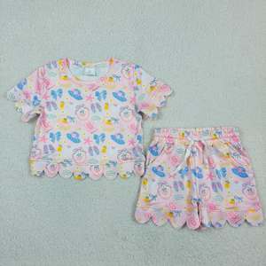 New RTS Baby Girls Cute Rainbow Smiles Flowers Scallop Pocket Two Piece <b>Clothes</b> Set - Product Image 4