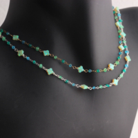 Chaîne plate en or 14K plaqué/argent S925, multi-émaillée bleue/verte, avec trèfle vert opale, pour la création de bijoux permanents DIY