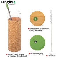 Portable écologique grande capacité en céramique bouteille d'eau minérale couvercle en bambou manchon en Silicone tasse en liège verre paille-marque tangible