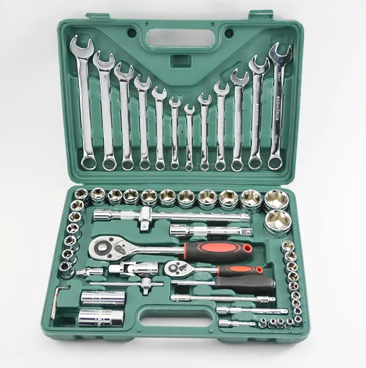 Heavy Duty Schlüssel Multifunktionale Kombination Box Auto Kit 61 Pcs Auto Reparatur Werkzeug Ratchet Sockel Spanner Set