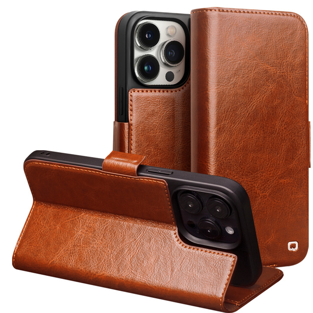 2024 QIALINO Hot Sale Luxury Phone Leather case Magnetic Flip for iphone 15 Pro Max