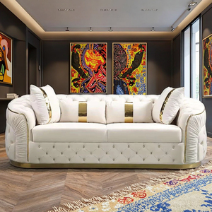 Presa di fabbrica di lusso europeo gamba oro rosa bianco Chesterfield divano in velluto con bottone in tessuto trapuntato divano Set <span class=keywords><strong>mobili</strong></span> - Product Image 1