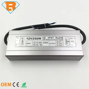 IP67 铁防水 LED 电源供应器 250W AC110V-AC260V 到 DC12V DC24V 为 led 灯条 led 模块照明