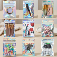 Sachet d'emballage holographique en Mylar laser 6*10cm avec trou de suspension, pochette refermable à fermeture éclair, étanche pour le rangement de petits ornements