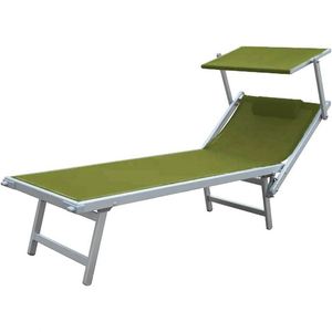 Chaise longue d'extérieur moderne en aluminium de style méditerranéen, avec toit, pour la plage, la piscine, le jardin, pliable, pare-soleil, dossier inclinable - Product Image 1