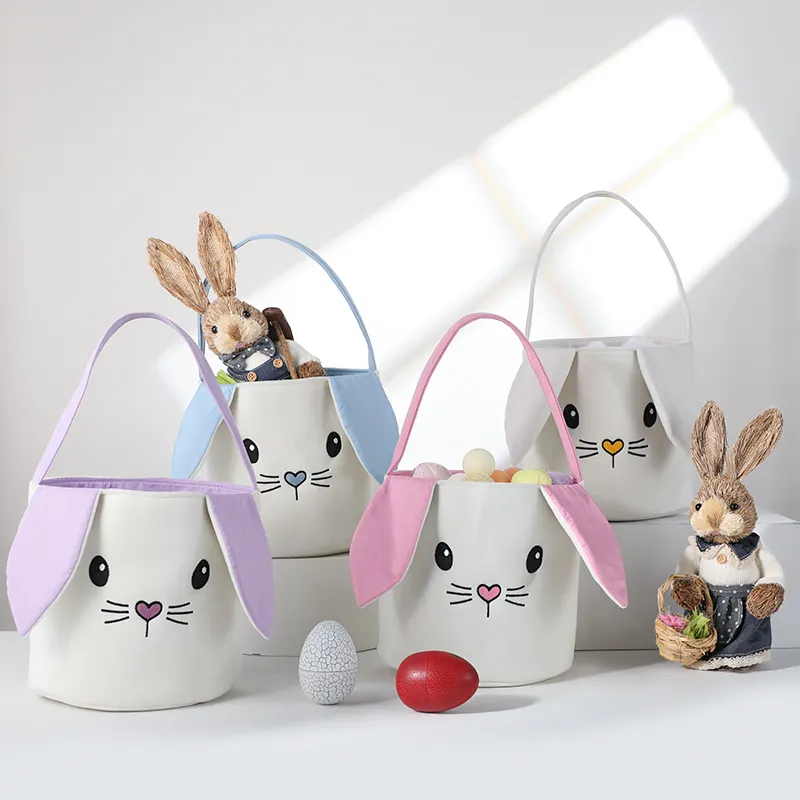 Bolsa de regalo de conejito para decoración de vacaciones personalizada, cesta de Pascua Minky para sublimación para niños
