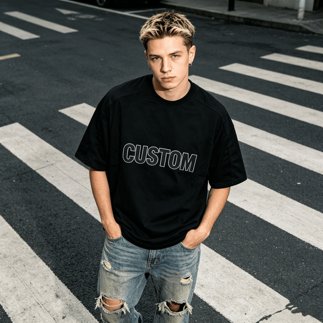 Oversized Custom Men's Tshirt 210g Heavyweight Cotton Graphic Tee with Distressed Print Soild Color Washed Short Sleeve T-Shirt