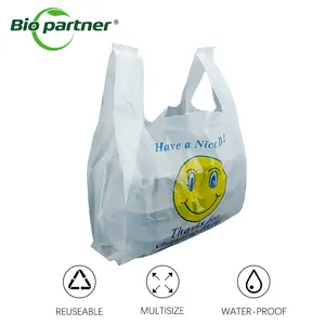 Wholesale Price Handbag 1/8 Small Size White Happy Face Shopping Supermarket Plastic Bags Disposable