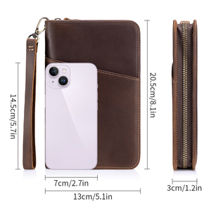 Portefeuilles <span class=keywords><strong>en</strong></span> cuir véritable pour documents de voyage personnalisés pour la famille, avec fermeture éclair, porte-cartes, étui pour passeport, cuir Crazy Horse café - Product Image 5
