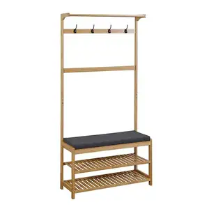 New 2024 Amazon Coat Stand With Shoe Storage Bamboo Entrance Coat Rack With Shoe Rack Bench