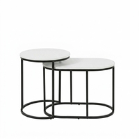 Tables d'appoint gigognes industrielles minimalistes, plateau en béton blanc, base en métal noir, table basse gigogne d'appoint pour salon