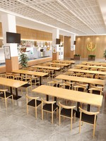 Ensemble table et chaises de restaurant rapide en bois, style minimaliste moderne, personnalisable, avec structure métallique, pour hôtel, cafétéria, salles à manger commerciales