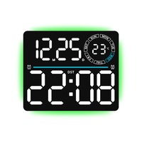 Horloge murale LED multifonction Art Déco Huayang 6692 avec affichage du numéro de la semaine, télécommande, double alarme, minuterie, lumière ambiante RVB