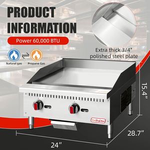 Hot Seller 24\" Commercial Gas <b>Griddle</b> 60,000 BTU <b>Flat</b> <b>Top</b> Natural Gas (NG) & Propane Countertop Kitchen Equipment - Product Image 2
