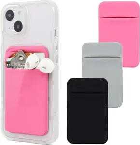 Monedero elástico para teléfono móvil/tarjetas de crédito/portatarjetas de identificación, bolsillo adhesivo negro para teléfono para la parte posterior de iPhone y Android
