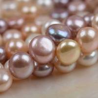 Untaian Mutiara 3A 7-8mm dengan Lubang Samping, Mutiara Bentuk Roti dengan Lubang Tidak Tengah untuk Kalung Rumbai